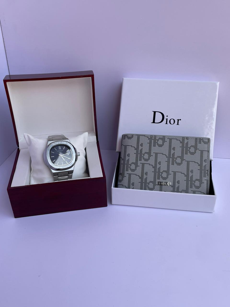 Pack Patek Philippe Silver & Portefeuille Dior Gris ⌚🖤
