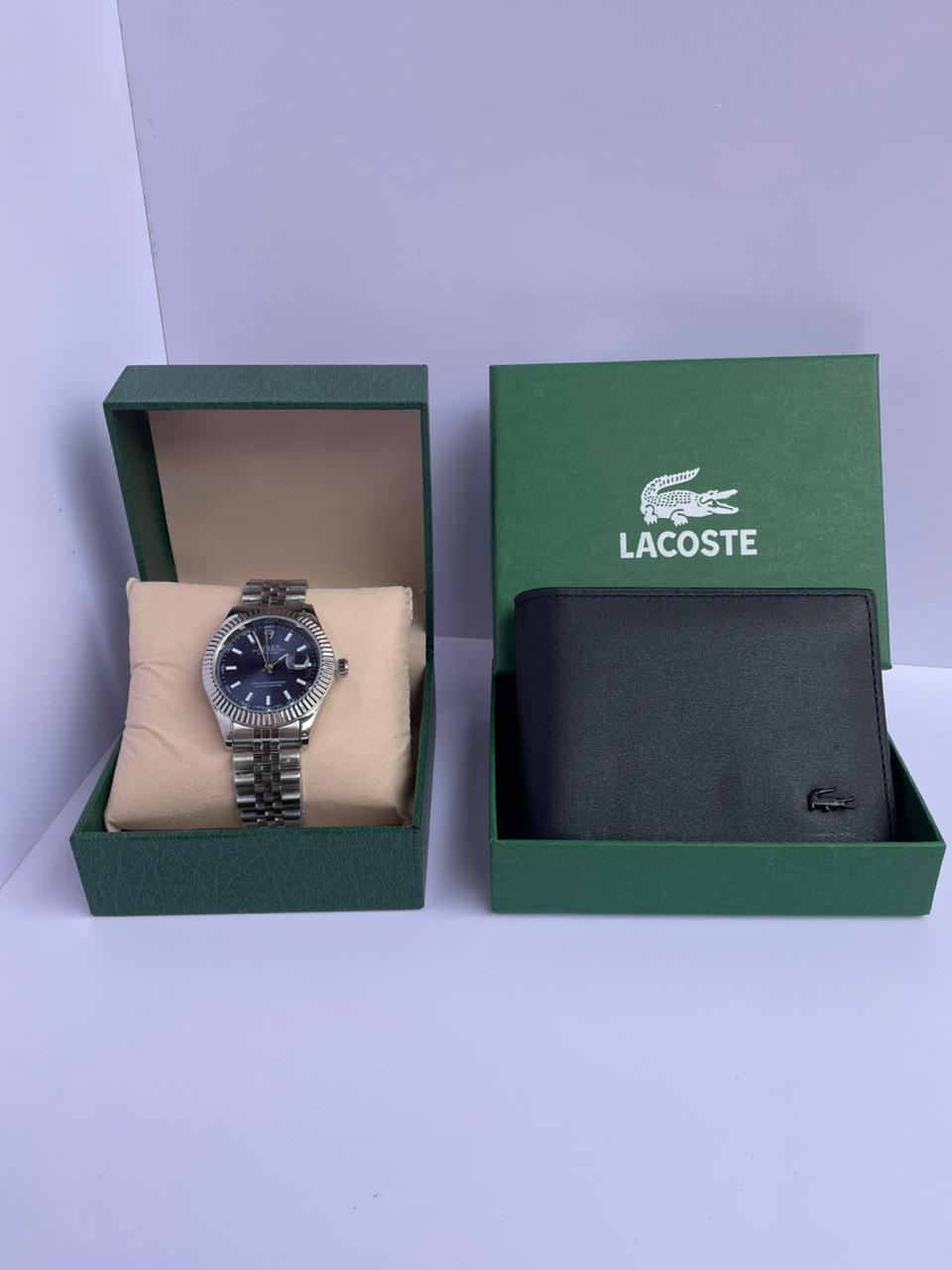 Pack Rolex Datejust & Portefeuille Lacoste Noir ⌚🖤
