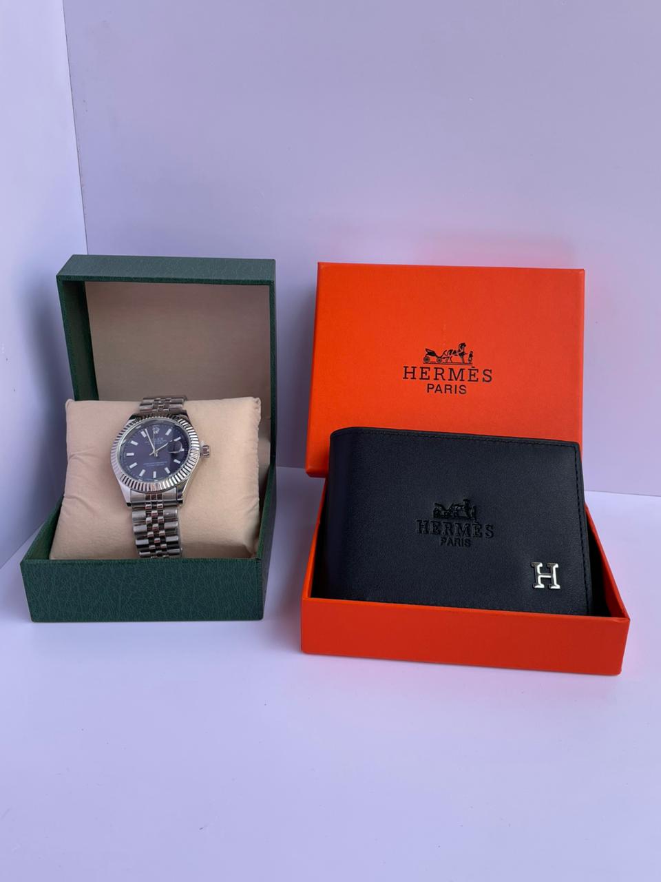 Pack Rolex Datejust & Portefeuille Hermès Noir⌚🖤